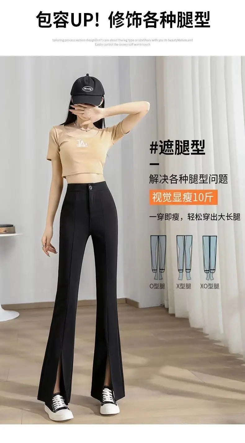 New Women Clothing Korean Fashion Split High Waist Elegant Flare Pants Female Harajuku Black Slim Trousers Y2K Casual Pantalones