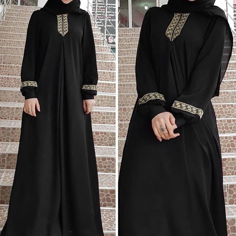 Casual Long Sleeved Ramadan Prayer Outfit Women's Oversized Loose Printed Muslim Long Dresses Islamic Dubai Turkish Modest Abaya - Seprincess