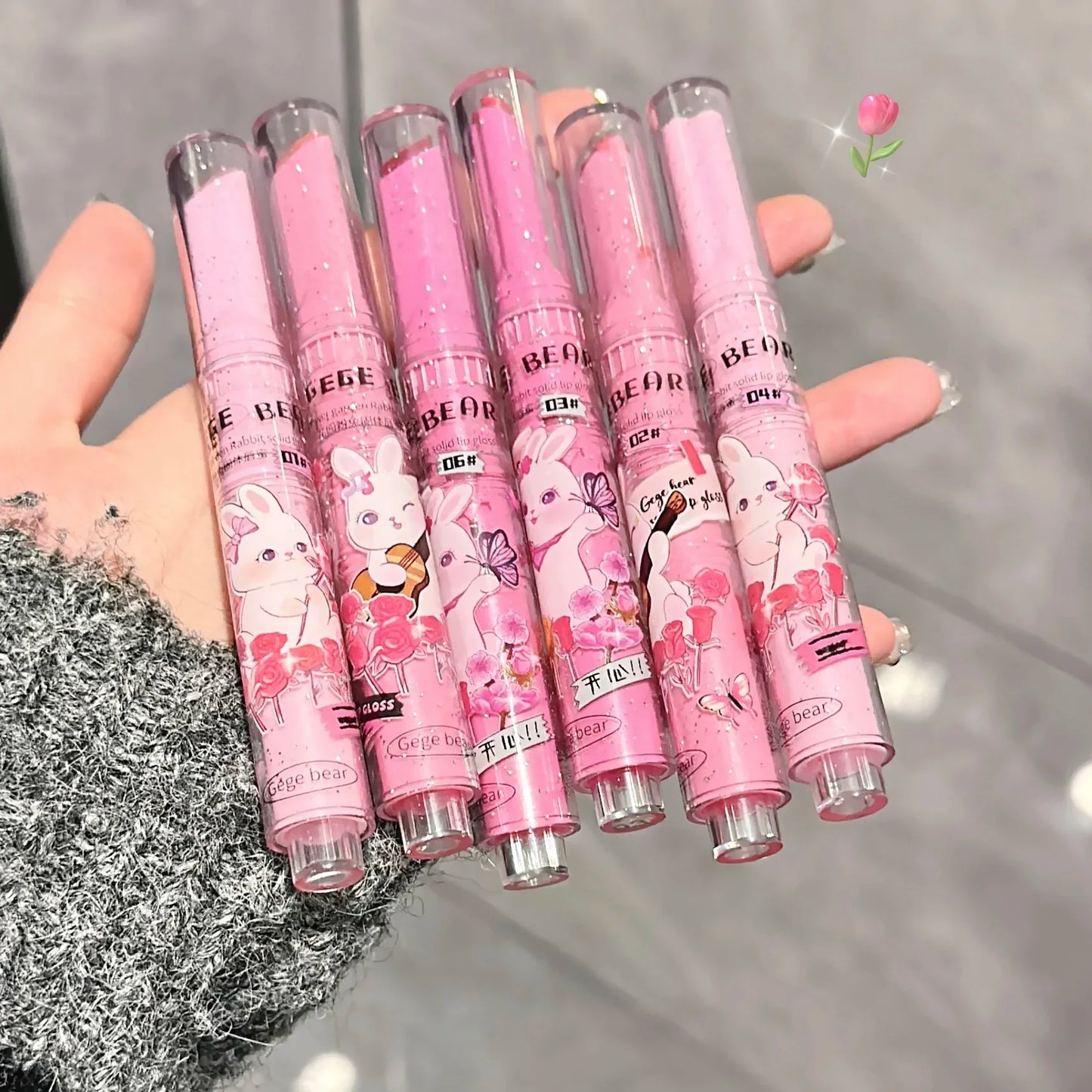 3PCS Heart-Shaped Jelly Lipstick Pen Mirror Water Glitter Lip Glaze Waterproof Moisturising Lipstick Transparent Korean Makeup - Seprincess