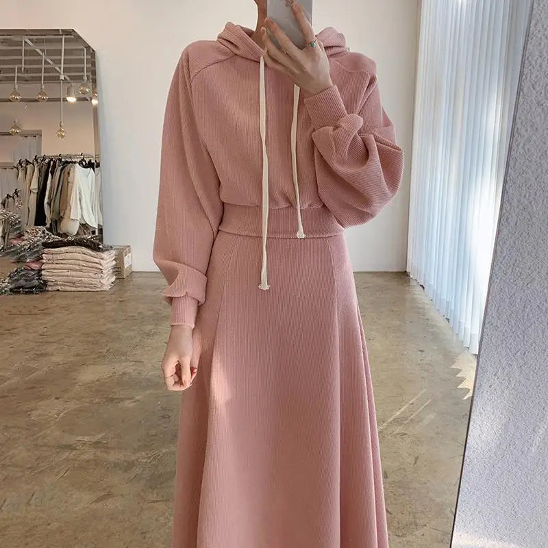 2024 Skirt Sets Women 2 Piece Outfit Korean Fashion Stylish Hoodie Sweatshirt + Long Skirts for Young Lady Female Casual Clothes - Seprincess