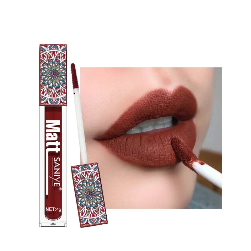 1PCS Waterproof Matte Nude Lip Gloss Brown Nude Pigment Dark Red Long Lasting Velvet Liquid Lipstick Women Makeup Lip Glaze - Seprincess