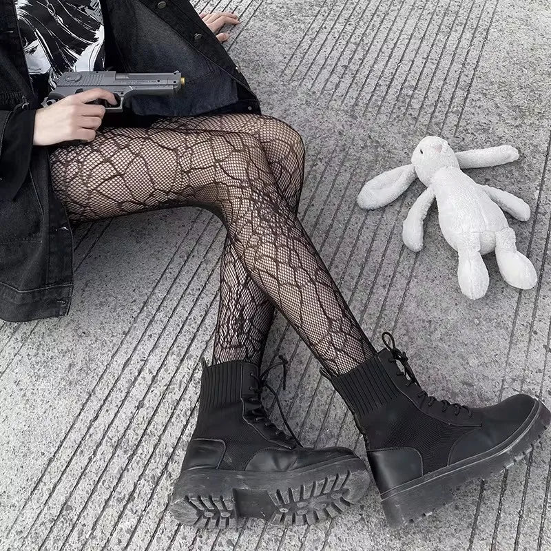 Sexy Hollowed Out Bottomed Pantyhose Classic Lolita Fishnet Lace Mesh Stockings Women Girls Gothic Punk Retro Spider Web Tights