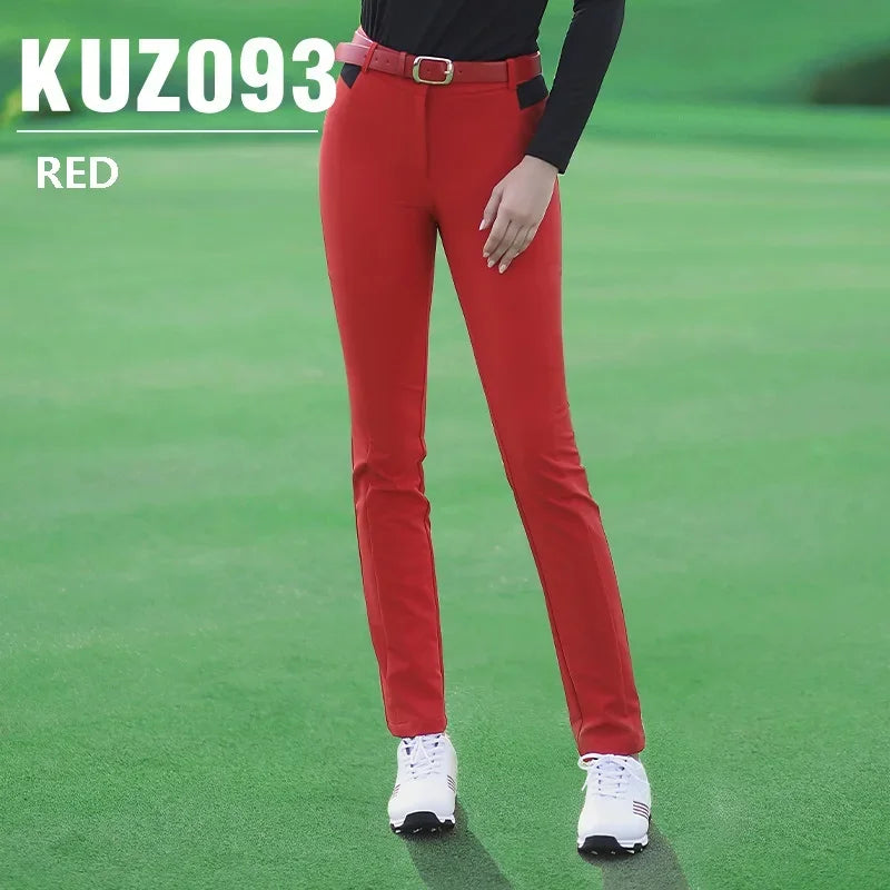 PGM Winter Elastic Fleece Golf Pants for Women Ladies Slim High Waist Long Trousers Women Keep Warm Zipper Athletic Pants XS-XL