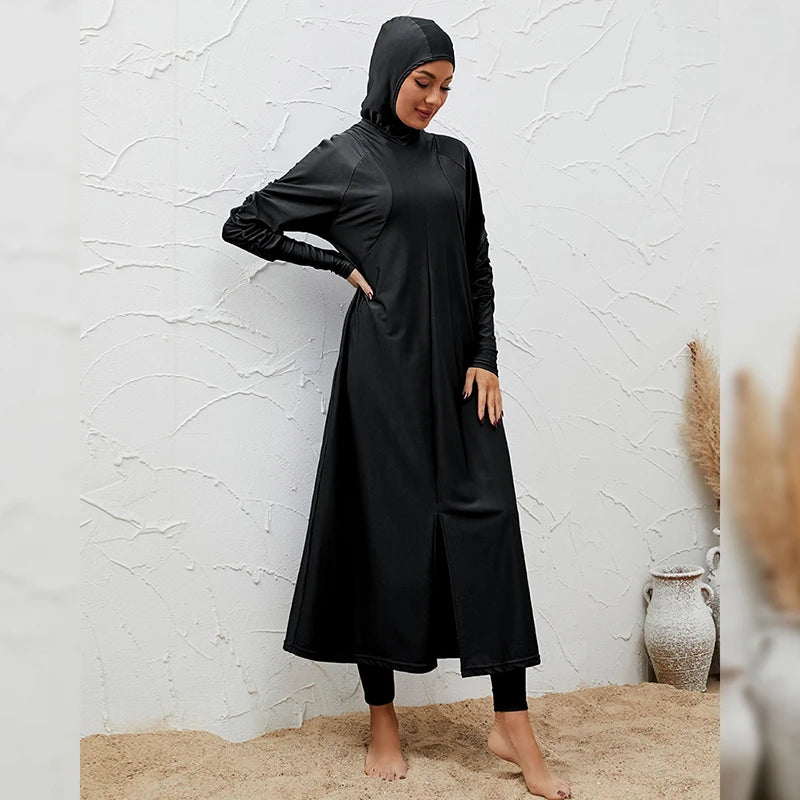 2024 Summer Dubai Abaya 3 Piece Set Black Burkini Muslim Mujer Modest Swimwear Women With Swim Cap Robe Femme Musulmane Clothing - Seprincess