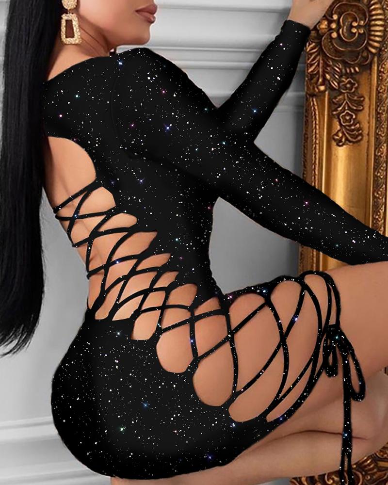 Women Dress Gown Black Long Sleeve Sexy Sexy Lady Bodycon Hollow Short Dresses Party Night Club Summer Vestido - Seprincess