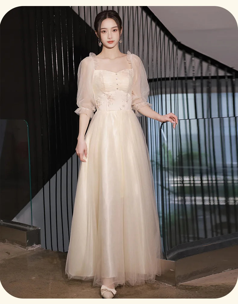 Champagne Bridesmaid Dress Women's Sweet Tulle Embroidery New Temperament Sisters Evening Dresses A-Line Wedding Party Gown