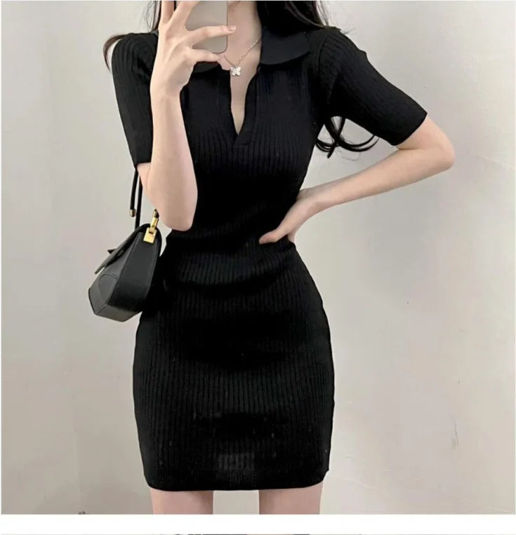 Summer Short Sleeve Dress Women Slim Knitting Female Clothes Streetwear Vacation Casual Soft Sweet Sexy Korea Fashion Dress 2024 - Seprincess