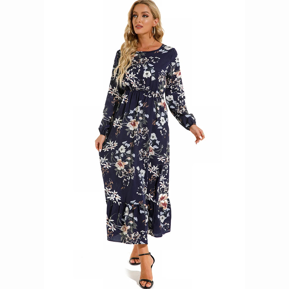 Women Maxi Dresses Sping Autumn Bohemian Casual Full Sleeve High Waist Beach Woman Chiffon Dresses Floral Vestidoes Long Dress - Seprincess