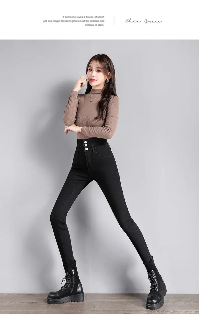 High-Waisted Jeans Women's New Slimming Stretchy Black Cropped Pants Tightening Your Silhouette Smoothing Out Your Waistline