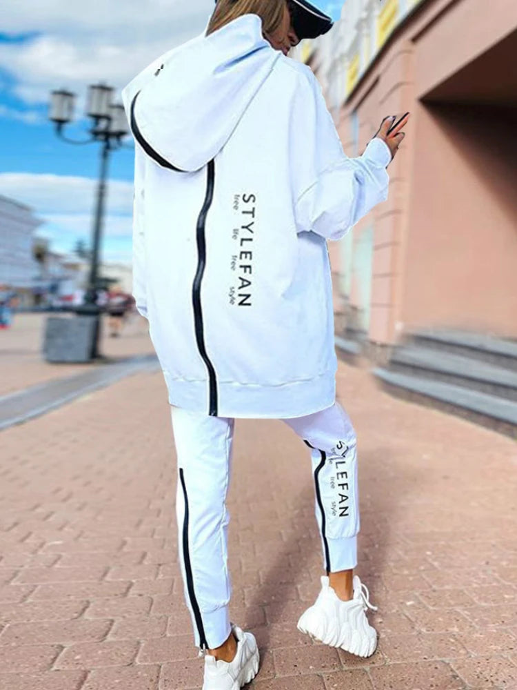 Women Letter Sweatshirts 2Piece Sets Tracksuit Oversized Suit 2022 Autumn Female Korea TrouserPullover Pants Suits Female - Seprincess