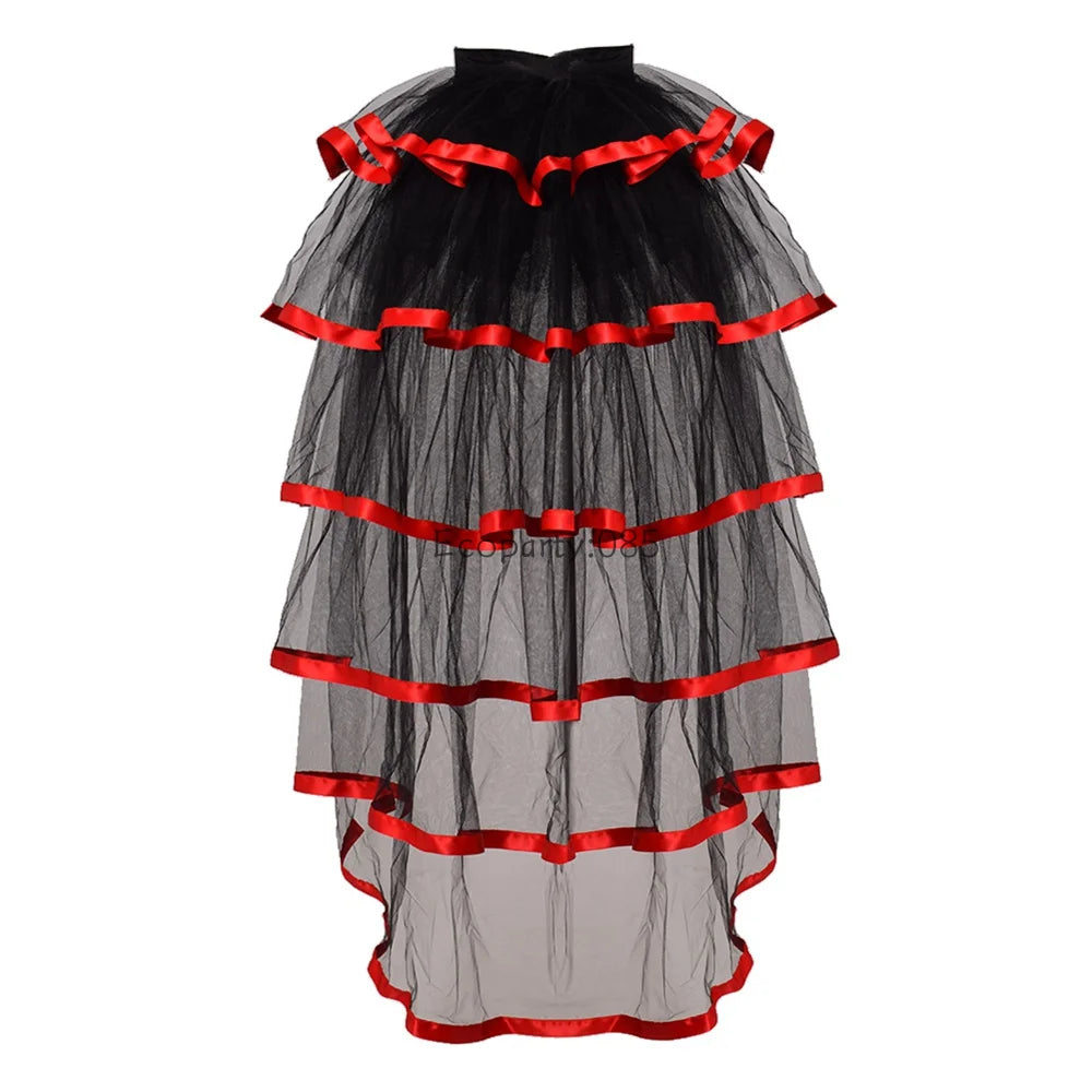 Women Punk Puffy Ruffle Tutu Bustle Skirts Sexy Steampunk Cocktail Party Tie-on Overskirt Gothic Tulle Skirt for Female - Seprincess