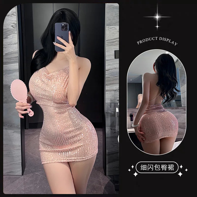 Dress Tight suspender hip hugging short skirt sequins women's clothes Party dresses woman sexy girl latex ladies clothing xxx - Seprincess