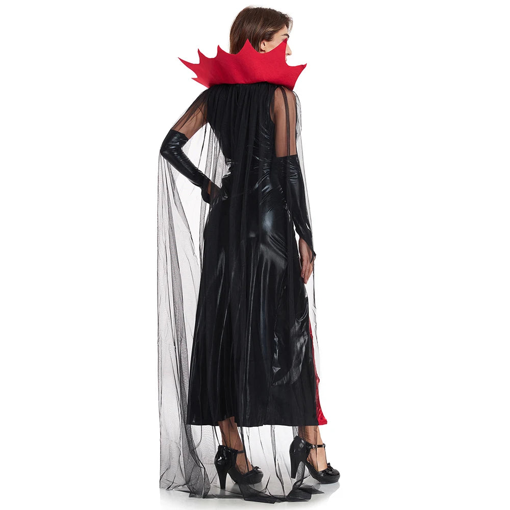 Halloween Cloak Women Witch Dress Patent Leather Prom Magic Vampire Female Demon Cosplay Costumes Role Playing Costume - Seprincess