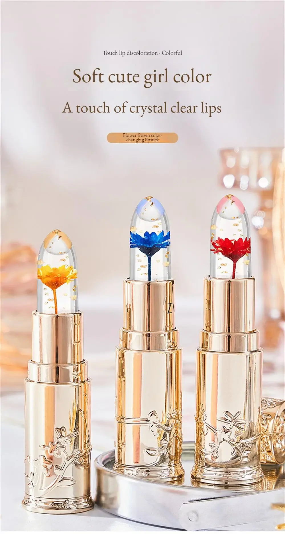 Flower Transparent Lipstick Lasting Moisturizer Crystal Jelly Lipsticks Temperature Color Changing Waterproof Lip Balm - Seprincess