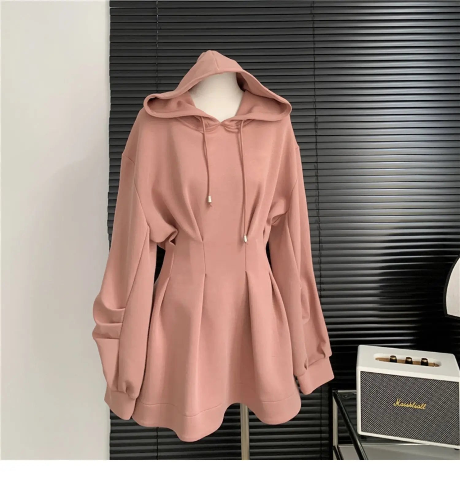 Autumn Winter Y2k Long Sleeve Midi Hoodies Dress Women 2000s Aesthetic Tunic Frocks Solid Color One-Piece Gyaru Dark Academia - Seprincess