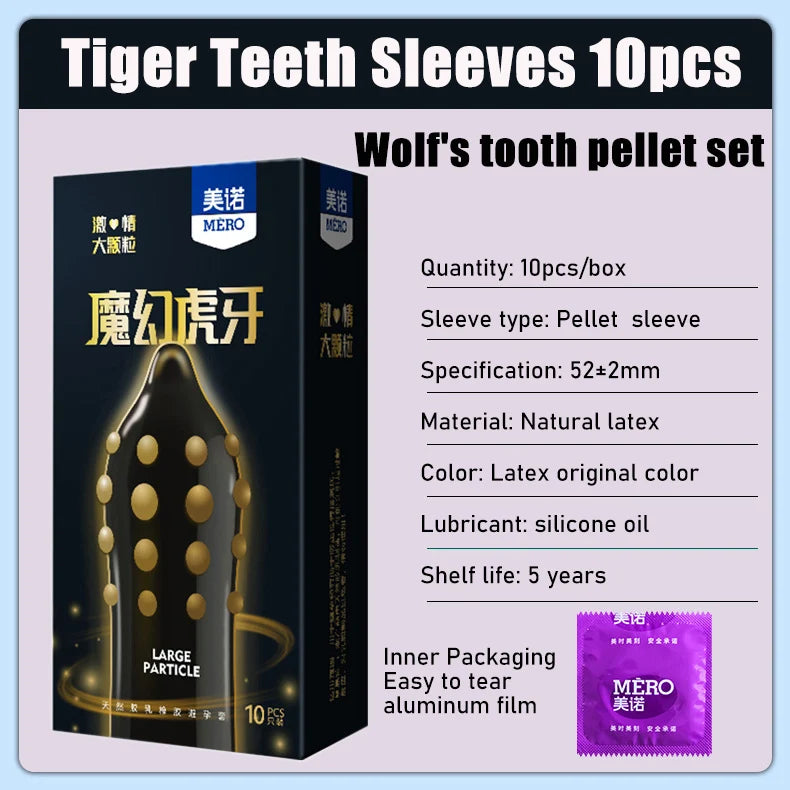 Hyaluronic Acid Condom Ultra Thin Large Size 54mm Penis Sleeves10pcs Wolf Tooth Pellet Condom Delay for Men Safer Sex Toy - Seprincess