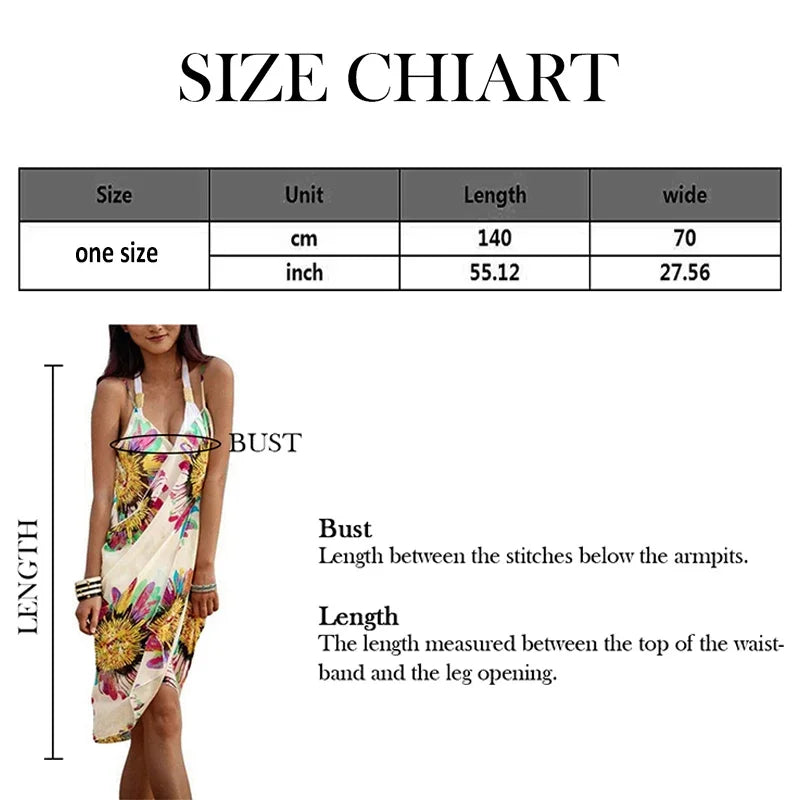 Summer Beach Dress Swimsuits Women Beach Bikini Cover Up Printed Pareo Chiffon Wrap Skirt Sarong Scarf Beachwear Bathing Suit - Seprincess