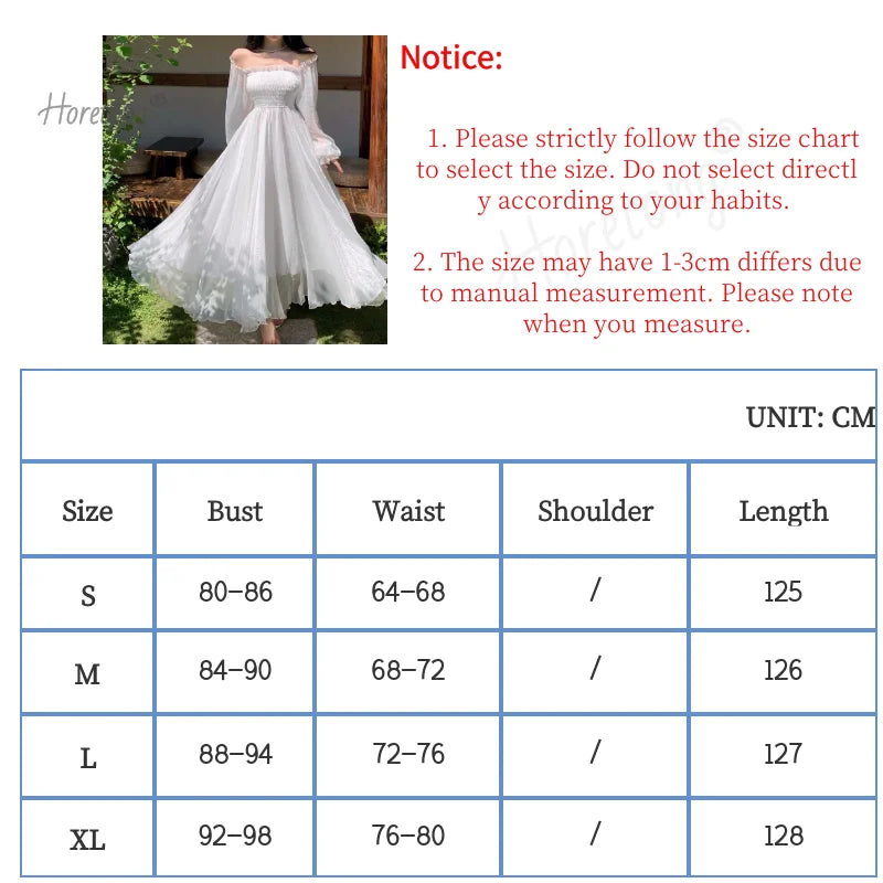 Horetong Elegant Maxi Dresses For Women White Off Shoulder Puff Long Sleeve Elastic High Waist Party Gown Ruffle Holiday Dress - Seprincess