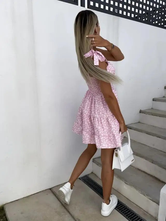 Women Summer Dress Sexy Strapless Bow Tie Vacation Boho Beach Short Sweet Dresses Vestidos Backless Elegant Dresses ワンピ�`ス　レディ�`ス