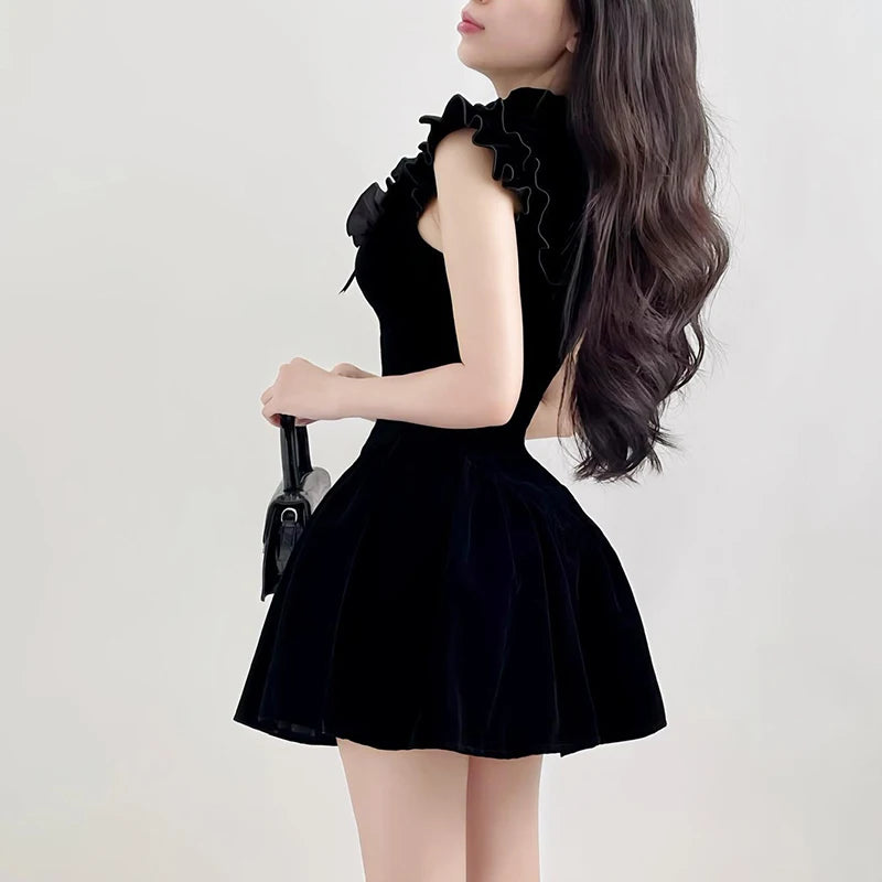 Rockmore Elegant Velvet Black Mini Dresses Sleeveless A-line Korean Fashion Birthday Party Coquette Sexy Ballroom Dress Women - Seprincess