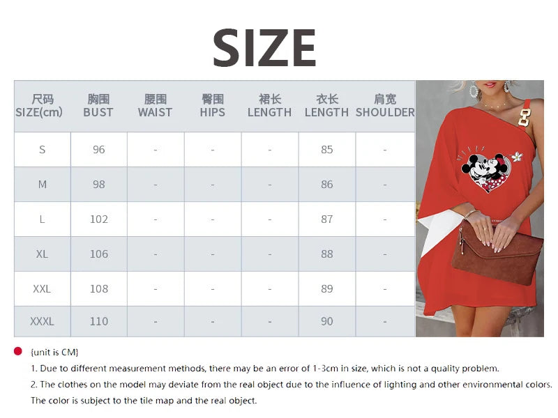 Disney Diagonal Collar One-Shoulder Party Dresses Minnie Mouse Dress Mickey Elegant Dresses for Women Evening Luxury Sexy Collar - Seprincess