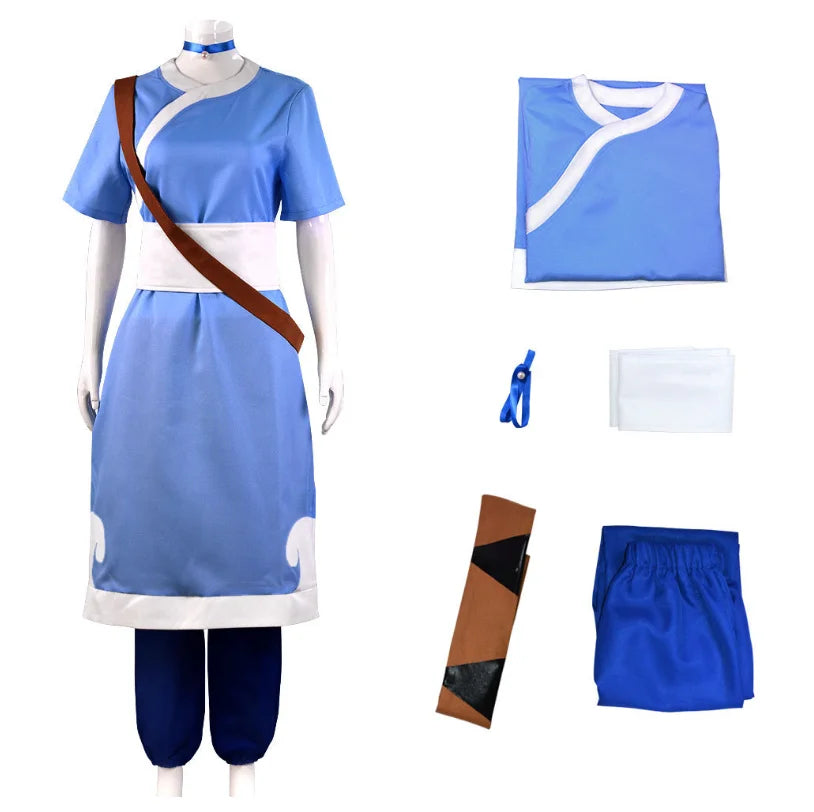 Anime Katara Cosplay Blue Long Dress Costumes Avatar The Last Airbender Cosplay Costumes Halloween Female Suit Set Clothing - Seprincess