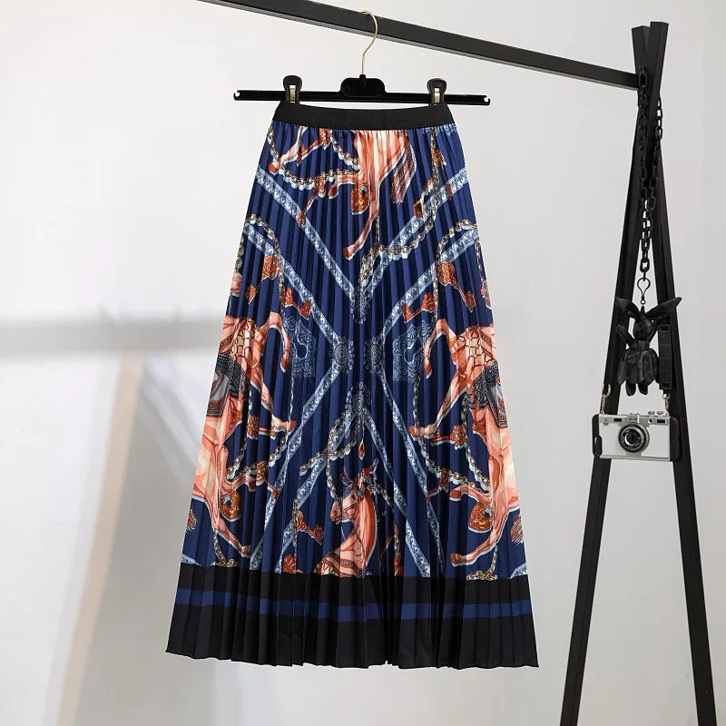 Pleated Skirt Women Summer 2022 New  Print Cartoon Pattern  Elastic Women Skirt Big Swing Party Holiday High Waist Skirts