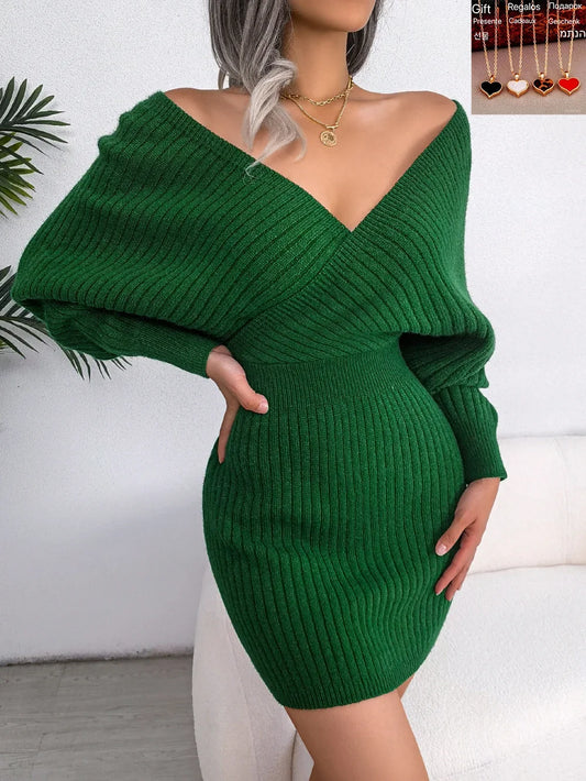 2024 New Spring Bodycon Sweater Dresses For Women Autumn Casual Long Sleeve Knitted Clothes White Green Blue Black Purple Dress - Seprincess