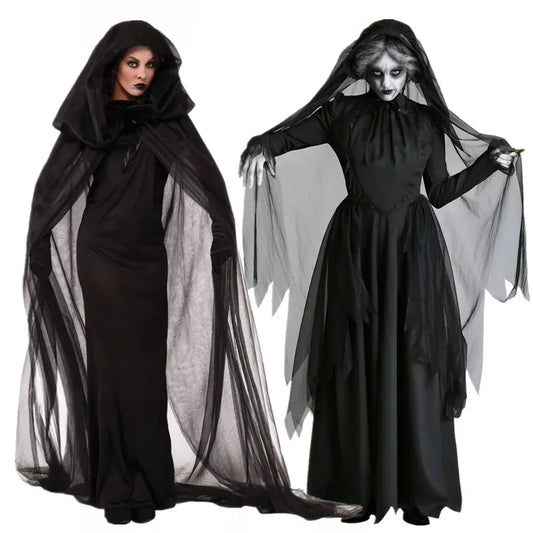 Halloween Costume Ghost Bride Witch High Quality Vampire Game Soft Cosplay Horror Demon Costume Black Gauze Dress - Seprincess