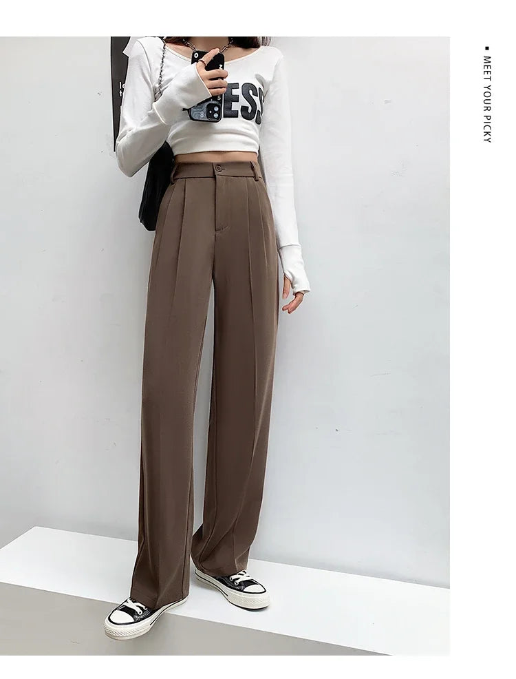 Casual High Waist Loose Wide Leg Pants for Women Spring Autumn New Female Floor-Length White Suits Pants Ladies Long Trousers