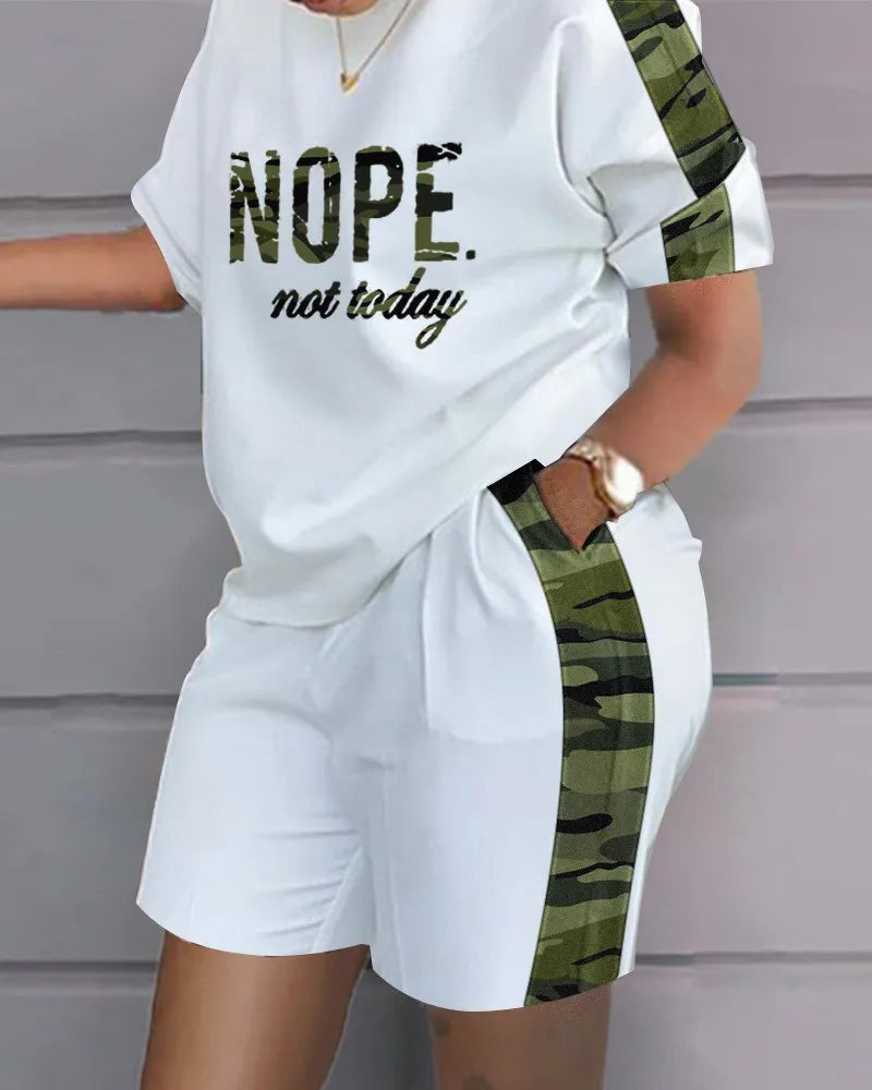 Women Casual Short Sleeve Two Piece Sets Women Outfit 2023 Summer Letter Printed Pocket Suit Female T Shirt Shorts 2 Pieces Set - Seprincess