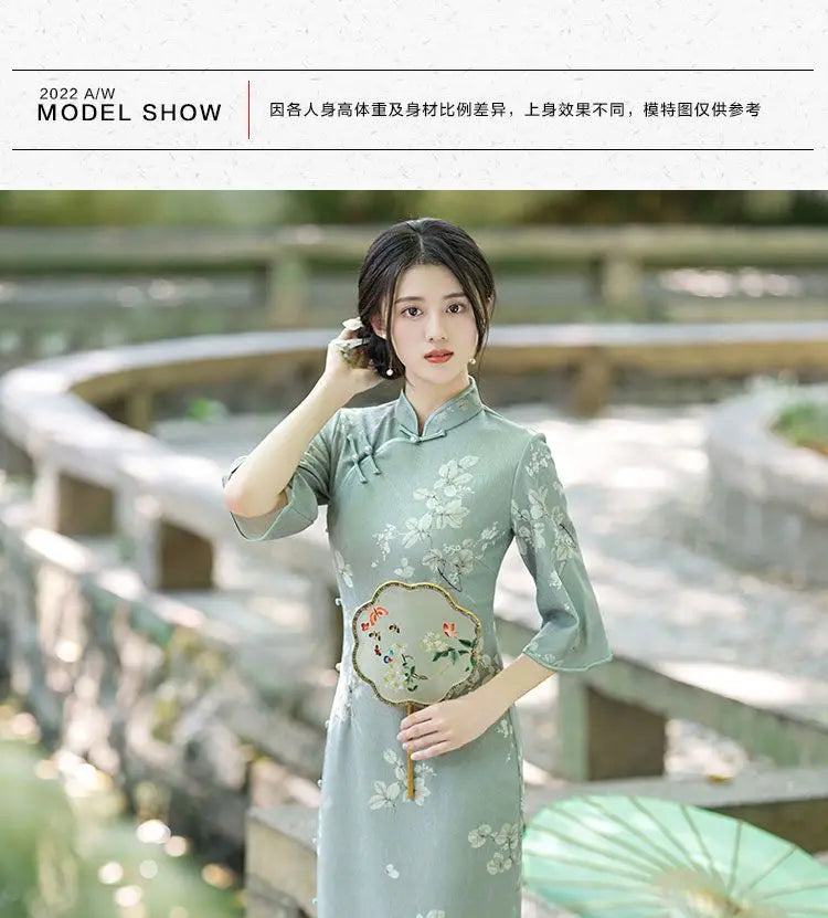 New Summer Vintage Elegant Cheongsam Chinese Traditional Qipao Mid Sleeve Dress for Women Clothing - Seprincess