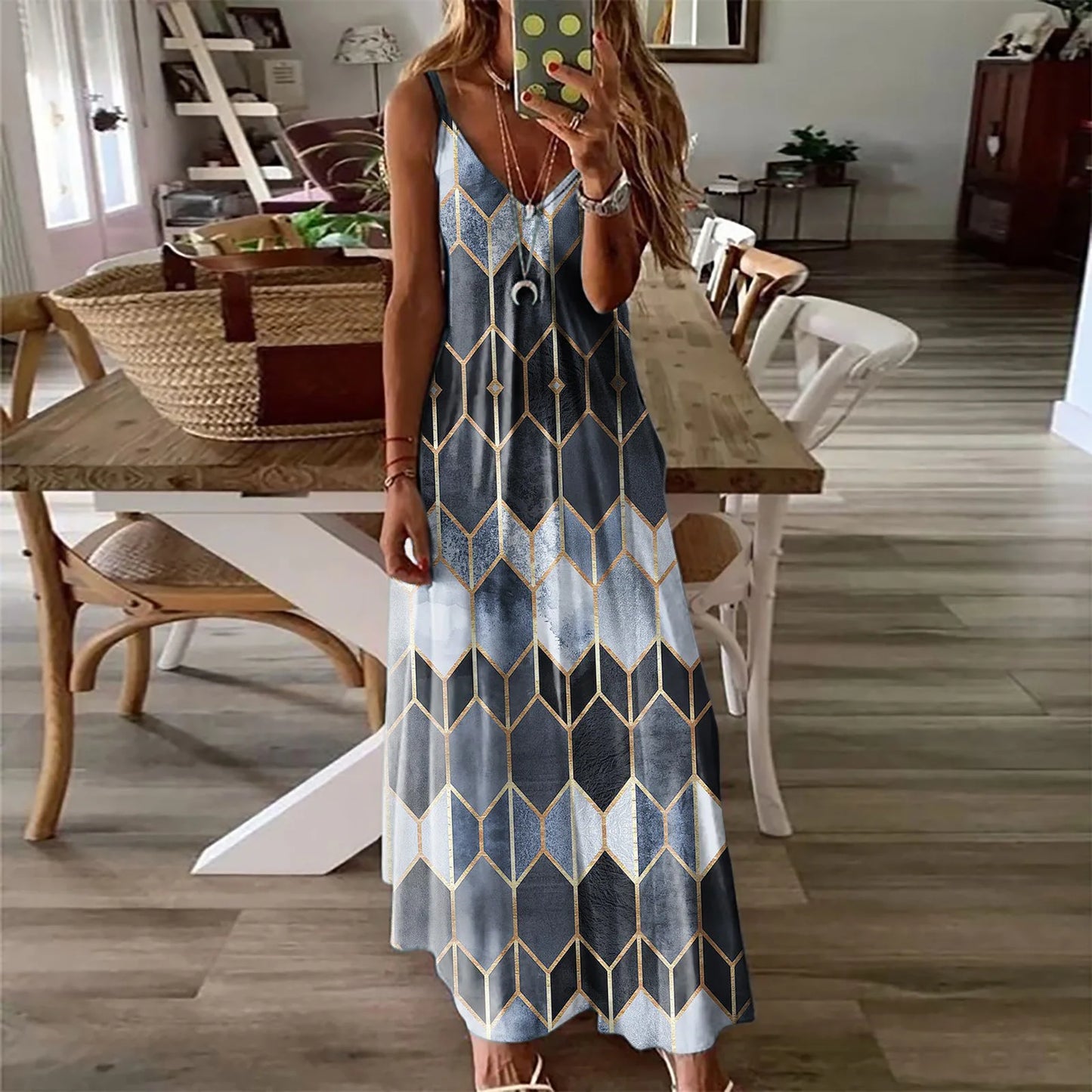 2024Women's Summer Casual Printed Camisole Vest Dress Long Dress - Seprincess