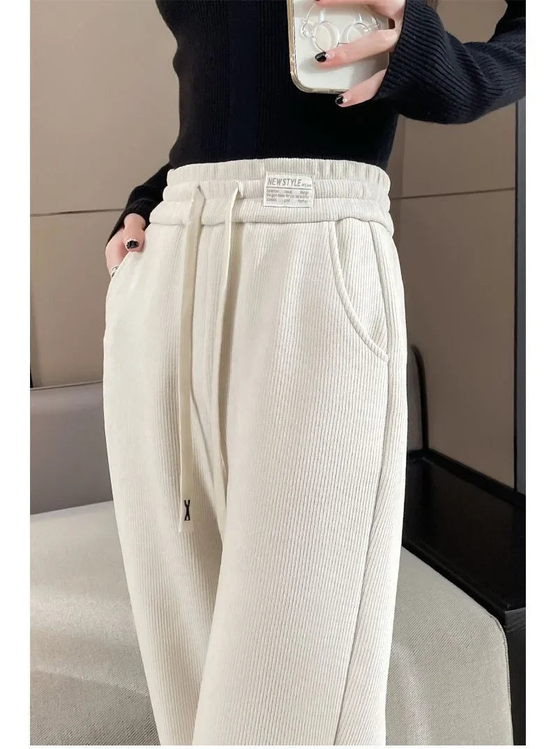 Women's Narrow-Legged Fleece-Lined Bell Bottoms Casual Straight-Leg Pants Trendy Autumn Winter 2023 Slimming Draped Cotton Velve