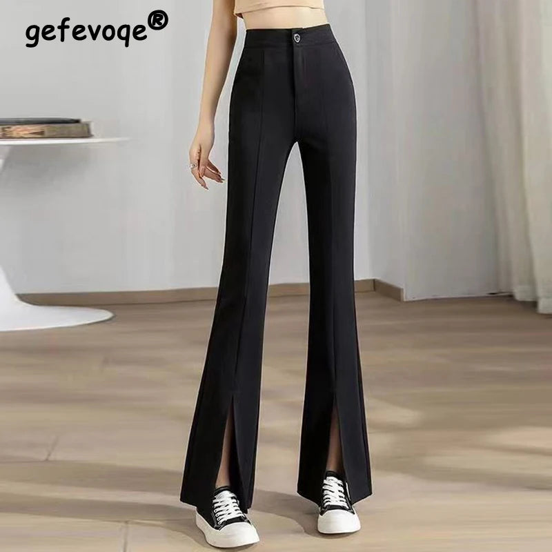 New Women Clothing Korean Fashion Split High Waist Elegant Flare Pants Female Harajuku Black Slim Trousers Y2K Casual Pantalones