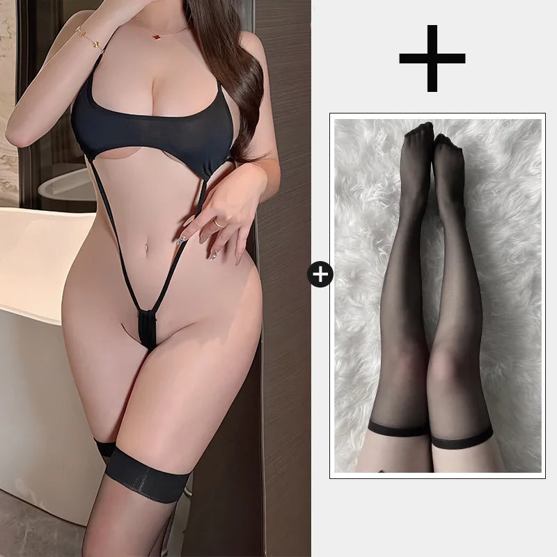 Sexy lingerie Tight suspender neck hanging deep V-strap latex sexy outfits lady fancy underwear Short dresses sexy girl Sex shop - Seprincess