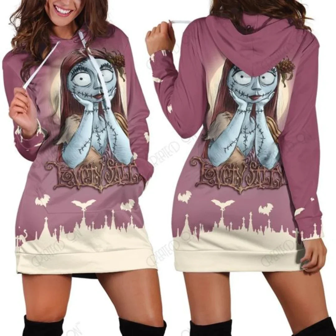 Jack Skellington Hoodie Dress Sweater Fashion Disney Dress Sweatshirt Dress 3d Allover Printed Hoodie for Women - Seprincess