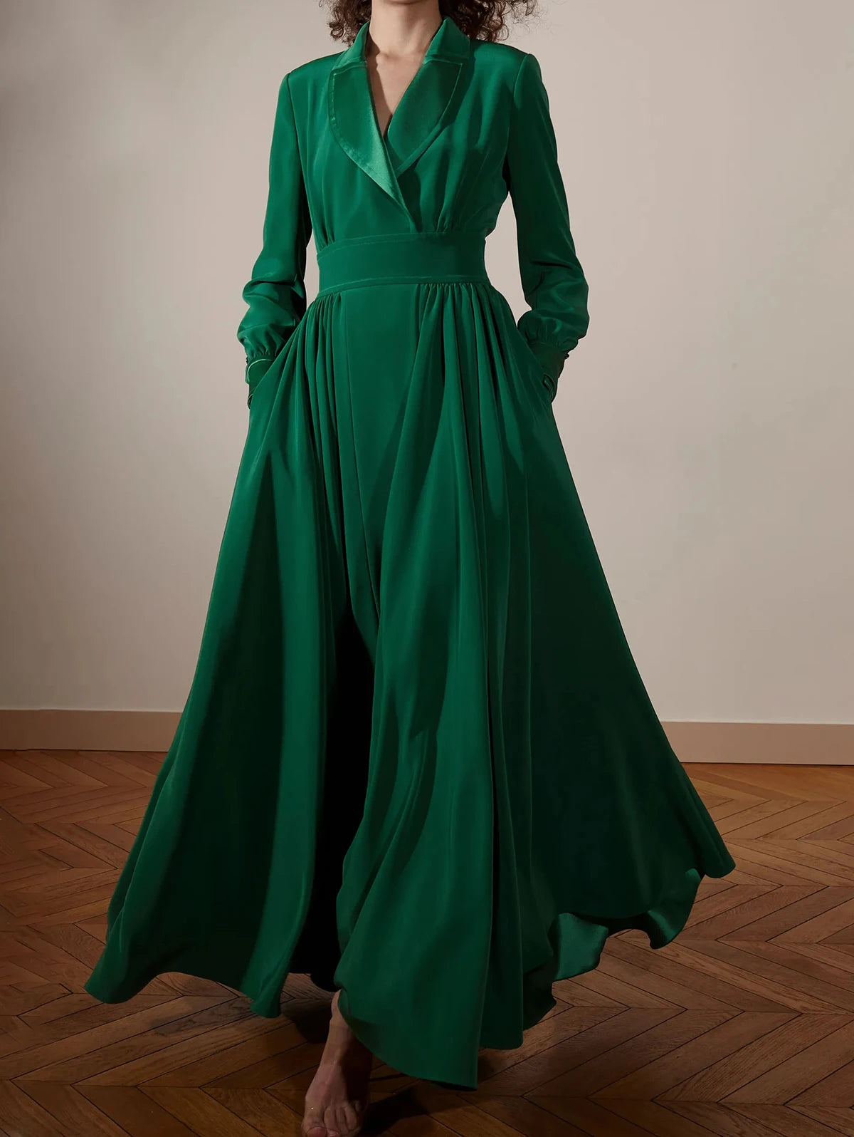 Women Clothing Long Dress Green Velvet Autumn Shawl Collar Pocket Evening Party Prom Abayas Muslim kaftan African Maxi Dress - Seprincess