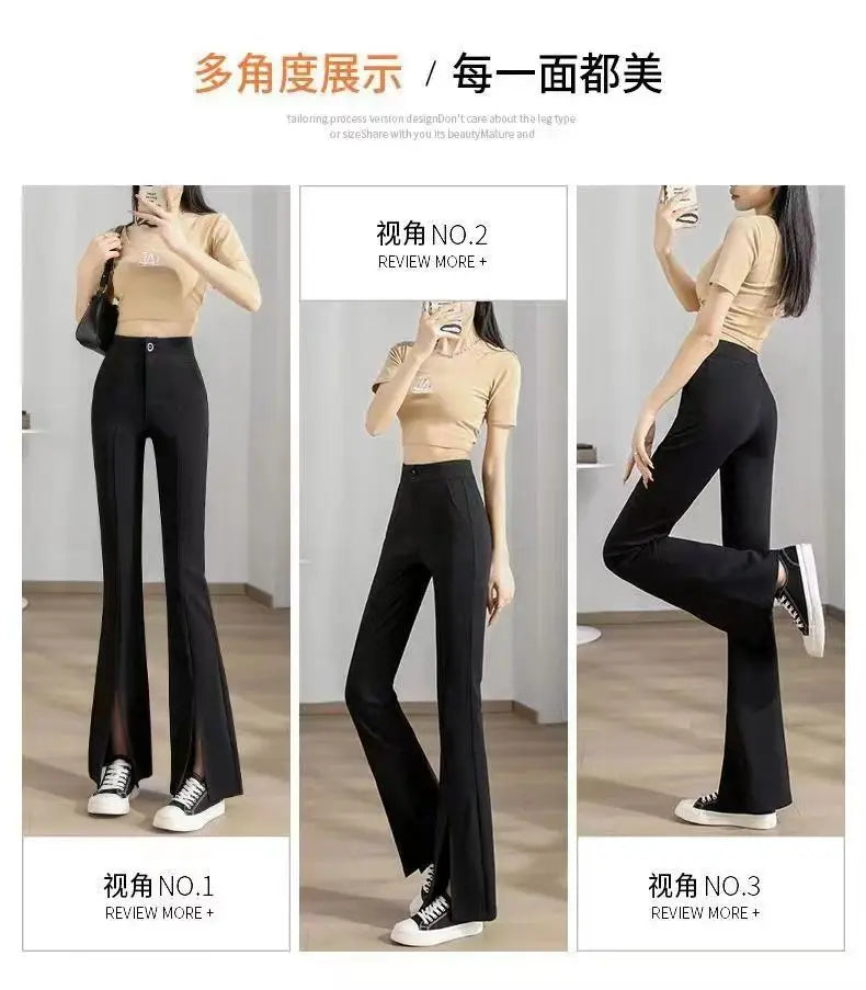 New Women Clothing Korean Fashion Split High Waist Elegant Flare Pants Female Harajuku Black Slim Trousers Y2K Casual Pantalones