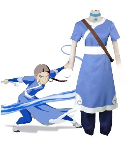 Anime Katara Cosplay Blue Long Dress Costumes Avatar The Last Airbender Cosplay Costumes Halloween Female Suit Set Clothing - Seprincess