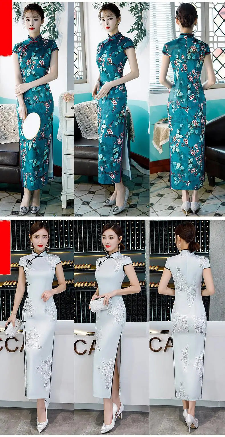 Summer Lady Short Sleeve Qipao Chinese Traditional Women Party Dress Female Elegant Print Vintage Button Cheongsam - Seprincess