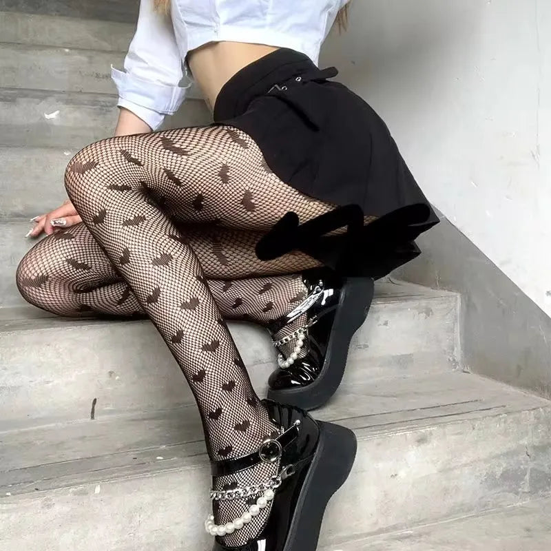 Sexy Hollowed Out Bottomed Pantyhose Classic Lolita Fishnet Lace Mesh Stockings Women Girls Gothic Punk Retro Spider Web Tights