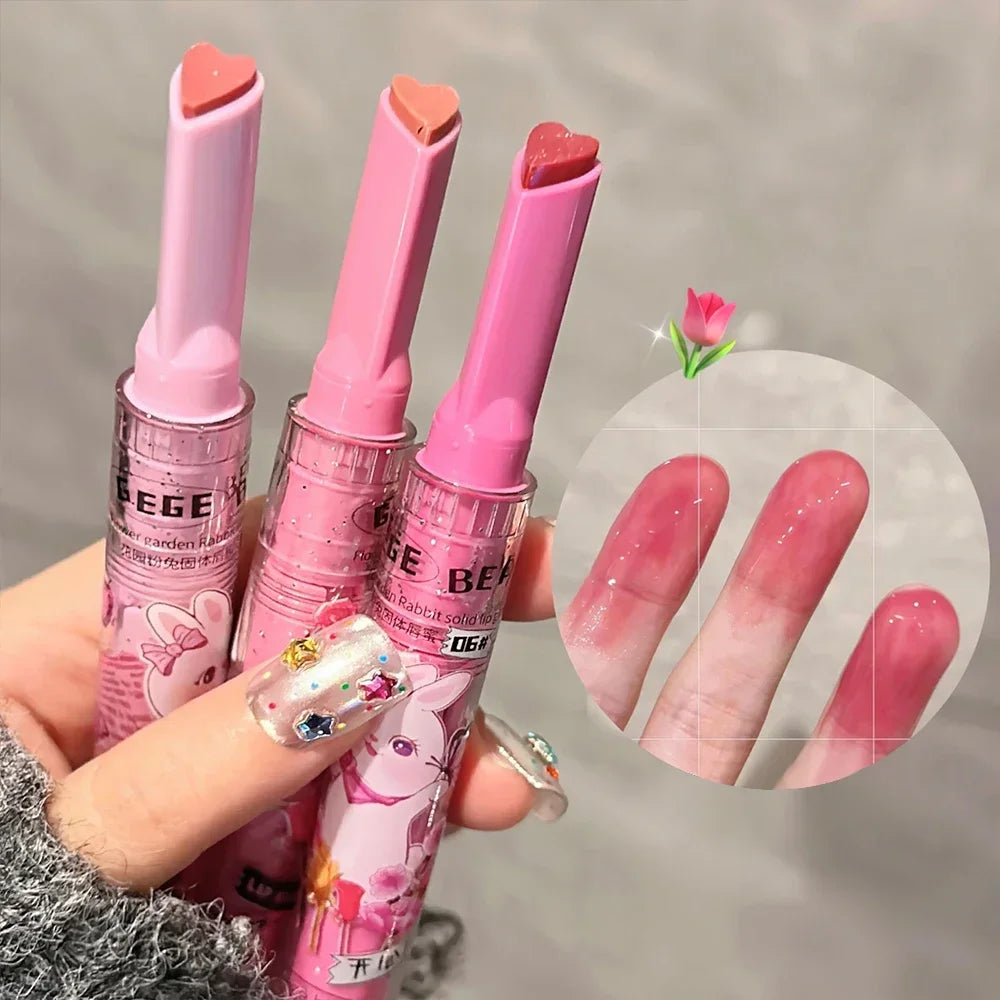 3PCS Heart-Shaped Jelly Lipstick Pen Mirror Water Glitter Lip Glaze Waterproof Moisturising Lipstick Transparent Korean Makeup - Seprincess