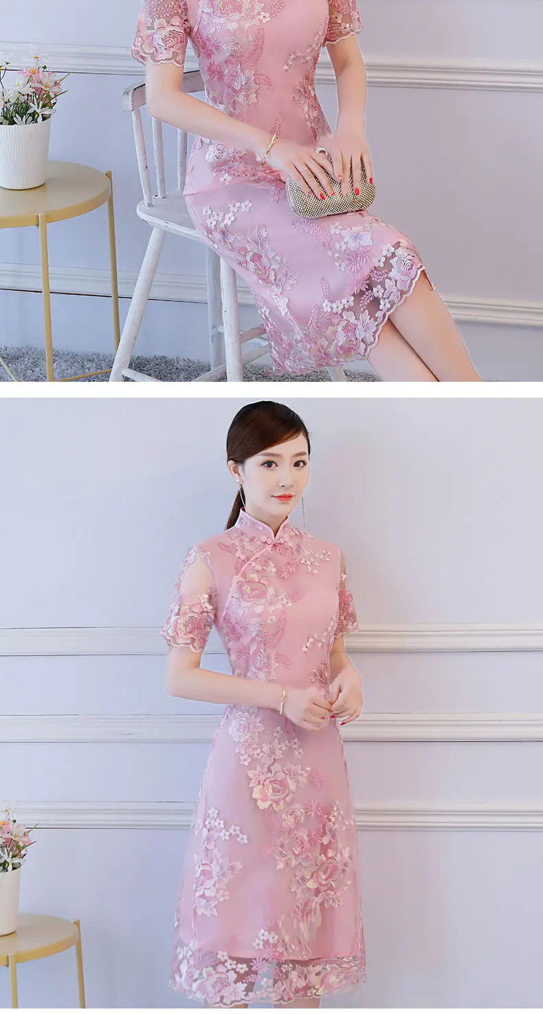 Chinese Cheongsam Traditional Wedding Qipao Woman Embroidery Elegant Daily Dress Female Embroidered Cheongsam Party Clothing - Seprincess