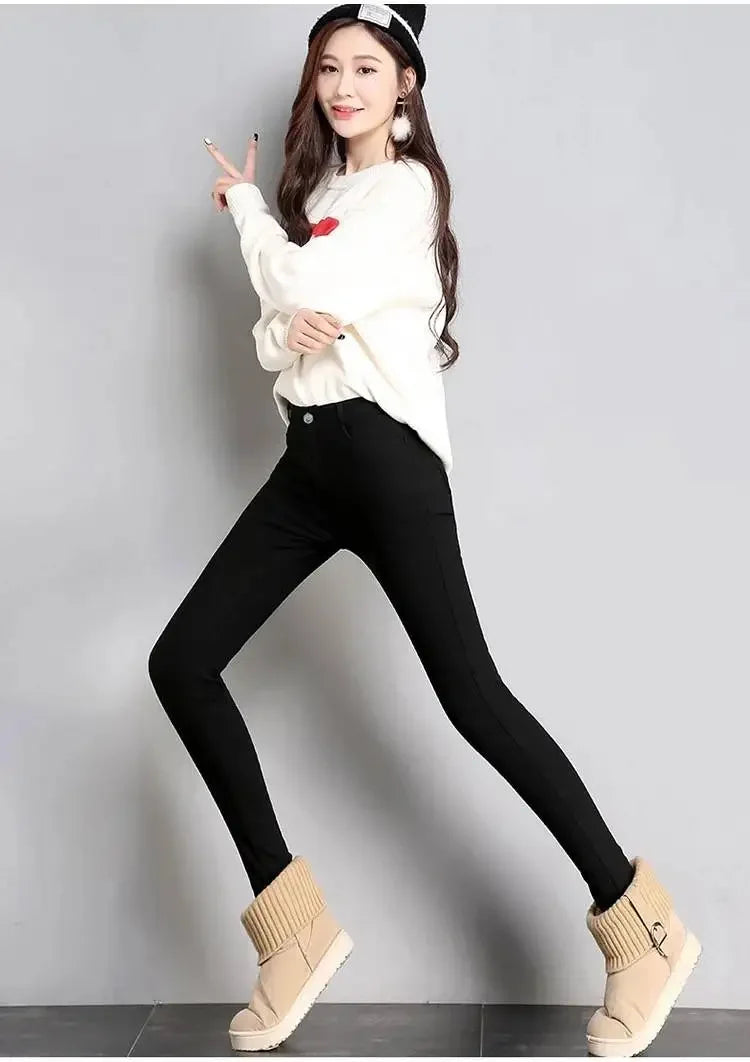 High Elastic Skinny Pencil Jeans leggings Elastic Black Plus Size Immitation Stretch Denim Pants Long Trousers