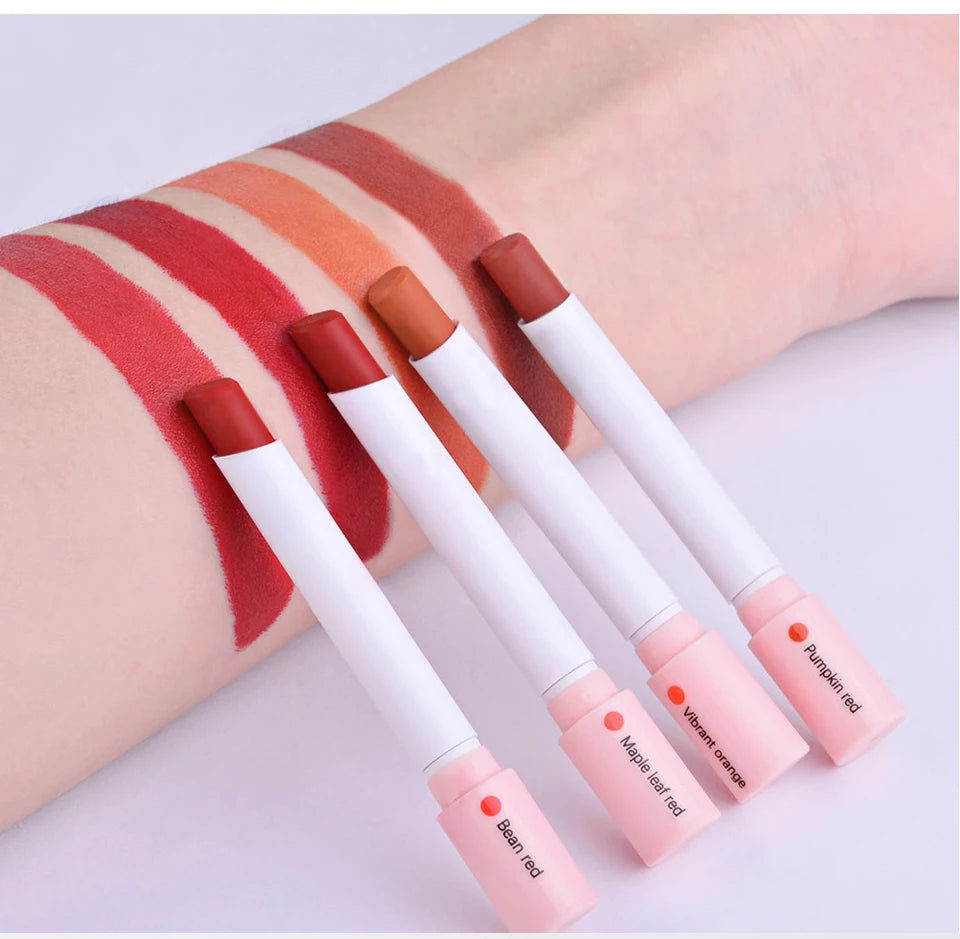 4 Colors/Set  Makeup Lipstick Cosmetics Lipstick Set Lip Tint Lip Gloss Waterproof Matte Long Lasting Make Up Pomade Red Orange - Seprincess