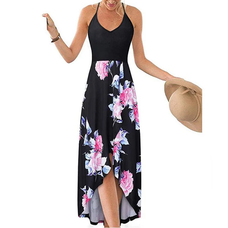 Casual Printed Summer Long Dresses For Women 2023 Elegant Pretty Slim Women's Sexy Backless Dresses Vintage Female Clothing - Seprincess