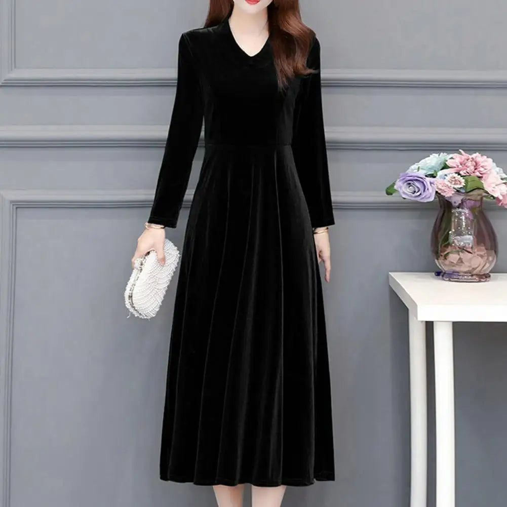 2023 Spring Vintage Women Midi Party Dress Long Sleeve Burgundy Black Velvet Dress 3XL 4XL 5XL 6XL - Seprincess