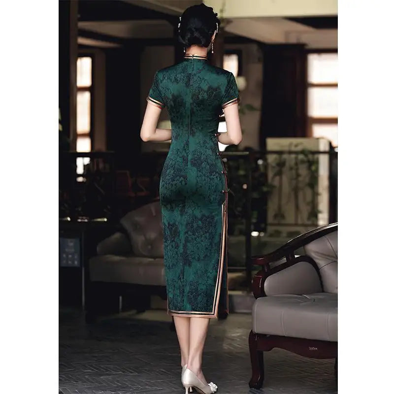 Chinese Vintage Cheongsam Republican Dark Green Improved Retro  Elegant Slim Long Dress Qipao Traditional Clothing for Women - Seprincess