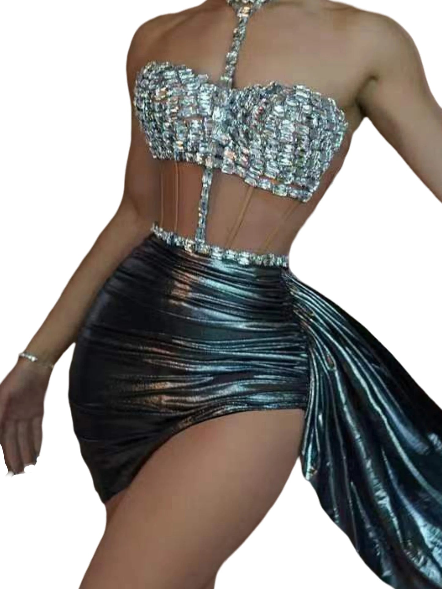 Mesh Stunning Dress For Women Crystals Stage Wear Dancer Singer Las Vegas Showgirl Drag Queen Outfit Night Clubbing Props - Seprincess